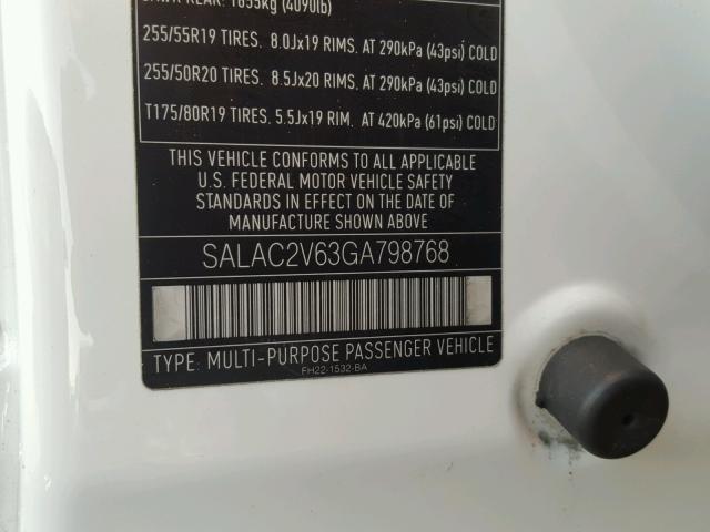 SALAC2V63GA798768 - 2016 LAND ROVER LR4 BASE Beyaz fotoğraf 10