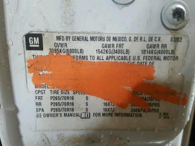 3GNEK13T82G118671 - 2002 CHEVROLET AVALANCHE WHITE photo 10