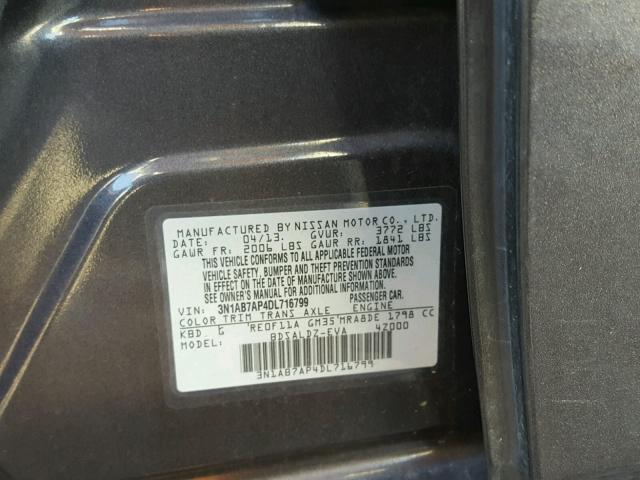 3N1AB7AP4DL716799 - 2013 NISSAN SENTRA CHARCOAL photo 10