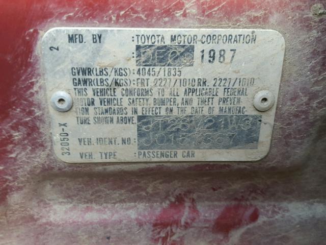 JT2SV21W3J0151367 - 1988 TOYOTA CAMRY DLX RED photo 10