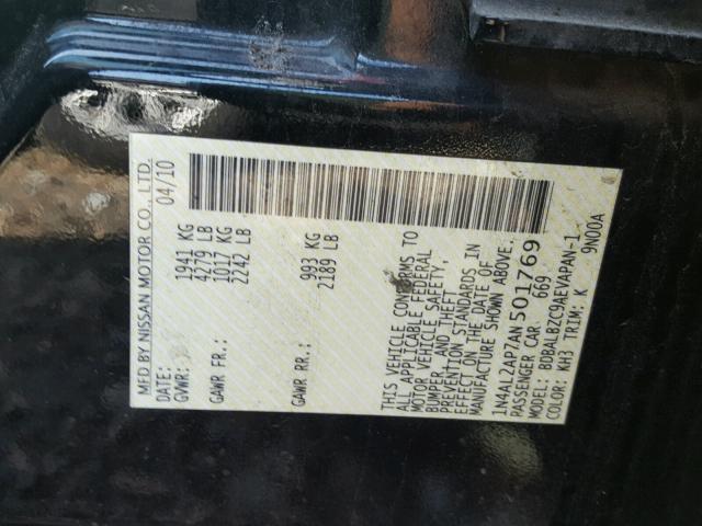 1N4AL2AP7AN501769 - 2010 NISSAN ALTIMA BAS BLACK photo 10