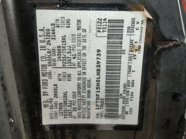 1FTDF15N0LNB39739 - 1990 FORD F150 BLACK photo 10