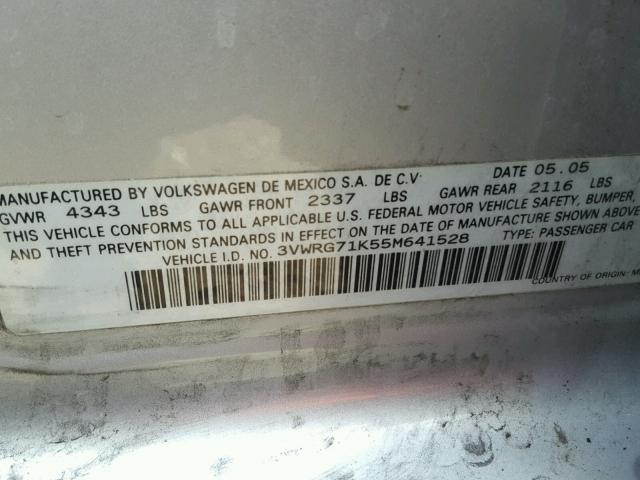 3VWRG71K55M641528 - 2005 VOLKSWAGEN NEW JETTA SILVER photo 10