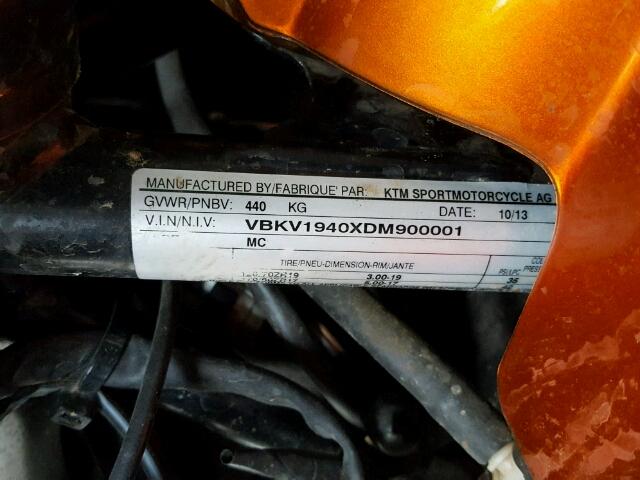 VBKV1940XDM900001 - 2013 KTM 1190 ADVEN ORANGE photo 10