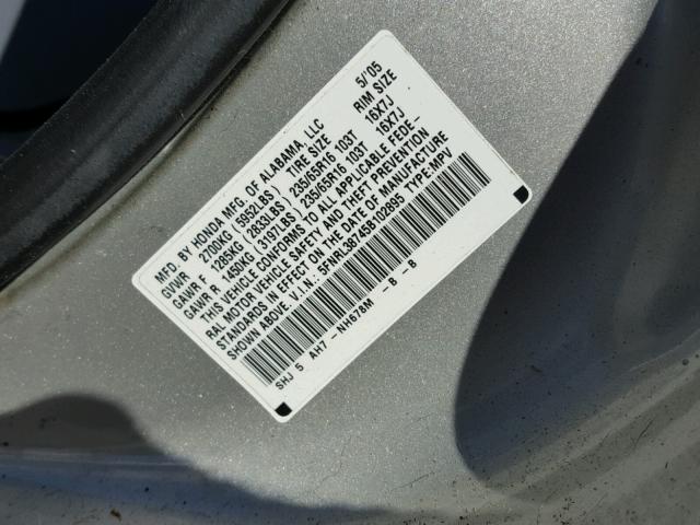 5FNRL38745B102895 - 2005 HONDA ODYSSEY EX SILVER photo 10