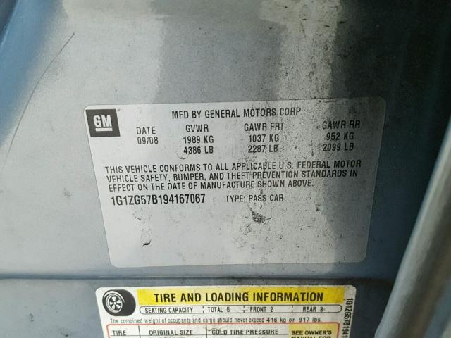 1G1ZG57B194167067 - 2009 CHEVROLET MALIBU LS 蓝色 照片 10