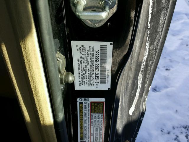 2HGFG12666H568580 - 2006 HONDA CIVIC LX BLACK photo 10