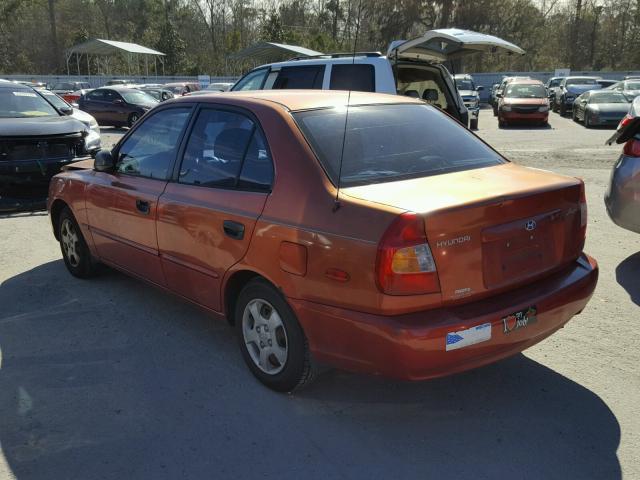 KMHCG45G3YU083073 - 2000 HYUNDAI ACCENT GL ORANGE photo 3