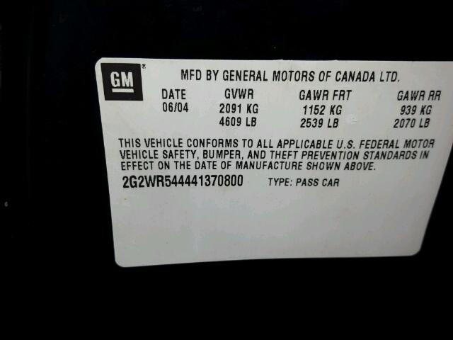 2G2WR544441370800 - 2004 PONTIAC GRAND PRIX BLACK photo 10