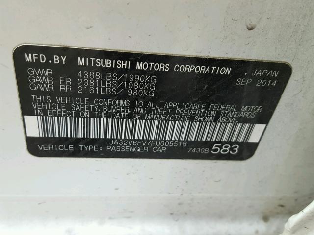 JA32V6FV7FU005518 - 2015 MITSUBISHI LANCER RAL WHITE photo 10