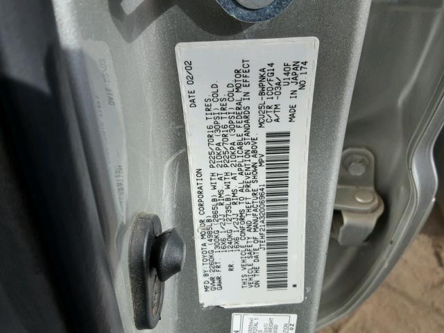 JTEHF21A320069641 - 2002 TOYOTA HIGHLANDER SILVER photo 10