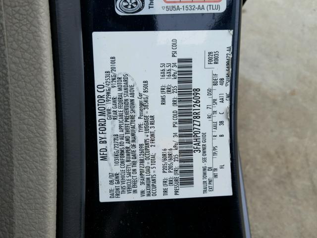 3FAHP07Z78R126098 - 2008 FORD FUSION SE BLUE photo 10