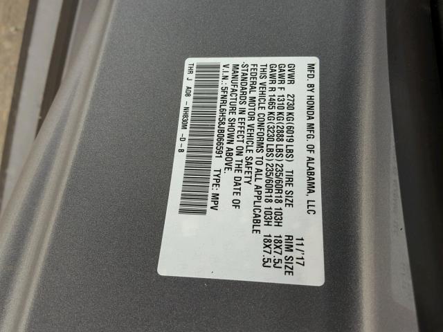 5FNRL6H58JB066591 - 2018 HONDA ODYSSEY EX CHARCOAL photo 10