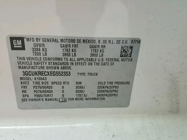 3GCUKRECXEG552353 - 2014 CHEVROLET SILVERADO WHITE photo 10