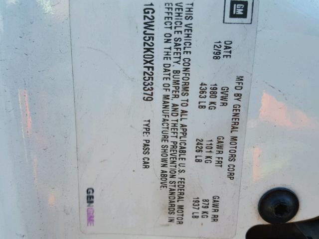 1G2WJ52K0XF253379 - 1999 PONTIAC GRAND PRIX WHITE photo 10