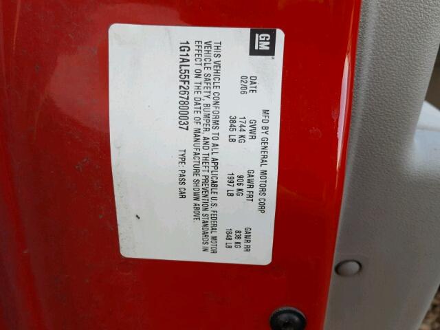 1G1AL55F267800037 - 2006 CHEVROLET COBALT LT RED photo 10