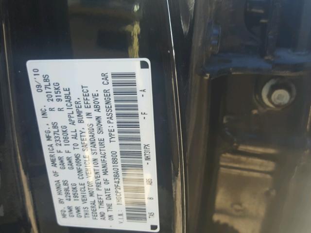 1HGCP2F43BA018800 - 2011 HONDA ACCORD LXP BLACK photo 10