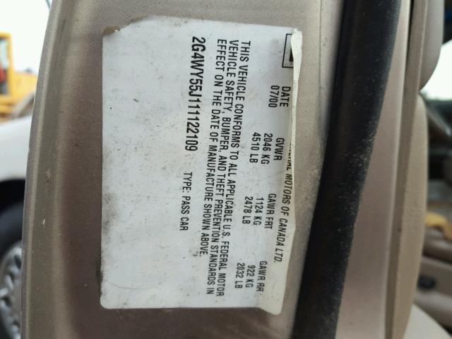 2G4WY55J111122109 - 2001 BUICK CENTURY LI TAN photo 10