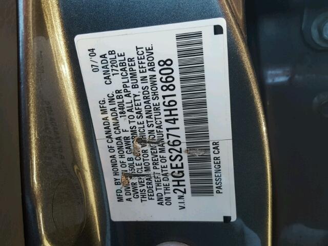 2HGES26714H618608 - 2004 HONDA CIVIC EX 银色 照片 10