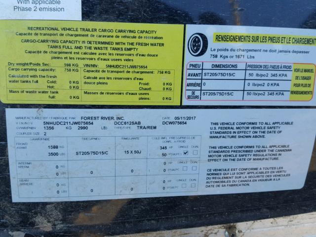 5NHUDC211JW075654 - 2018 WILDWOOD TRAILER BLACK photo 10