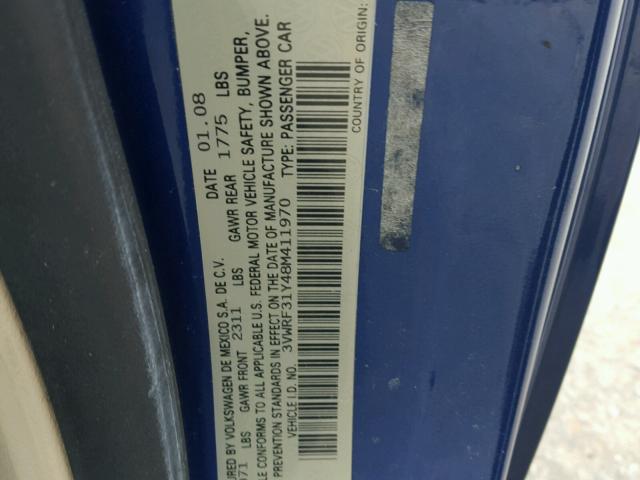 3VWRF31Y48M411970 - 2008 VOLKSWAGEN NEW BEETLE 蓝色 照片 10