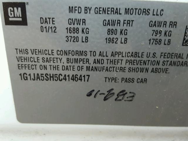 1G1JA5SH5C4146417 - 2012 CHEVROLET SONIC LS 白色 照片 10