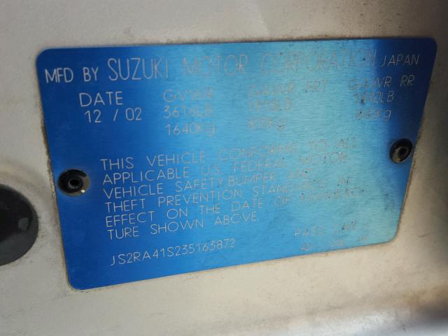 JS2RA41S235163872 - 2003 SUZUKI AERIO S SILVER photo 10