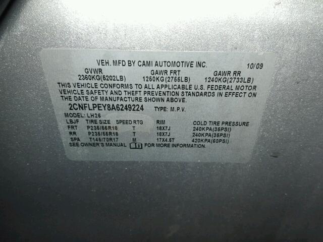 2CNFLPEY8A6249224 - 2010 CHEVROLET EQUINOX LT SILVER photo 10