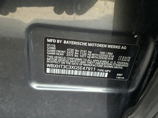 WBXHT3C3XG5E47911 - 2016 BMW X1 XDRIVE2 BLACK photo 10