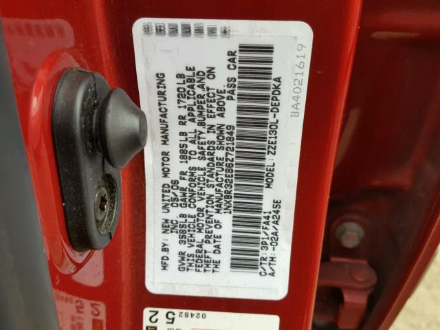 1NXBR32E86Z721849 - 2006 TOYOTA COROLLA CE RED photo 10