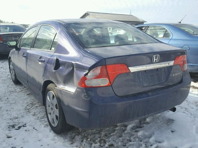 2HGFA16559H535383 - 2009 HONDA CIVIC LX BLUE photo 3