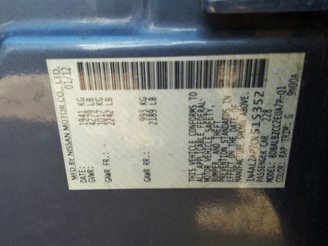 1N4AL2AP7CN515352 - 2012 NISSAN ALTIMA BAS GRAY photo 10