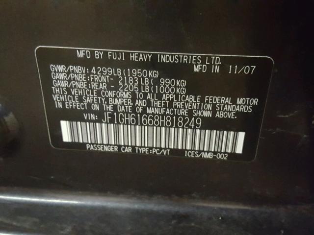 JF1GH61668H818249 - 2008 SUBARU IMPREZA 2. BLACK photo 10