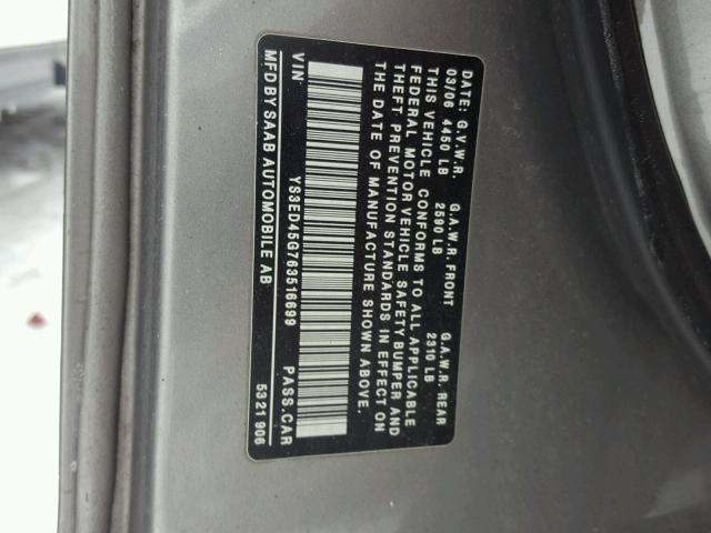 YS3ED45G763516699 - 2006 SAAB 9-5 BASE GRAY photo 10