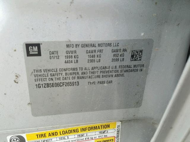 1G1ZB5E06CF265913 - 2012 CHEVROLET MALIBU LS ვერცხლისფერი ფოტო 10