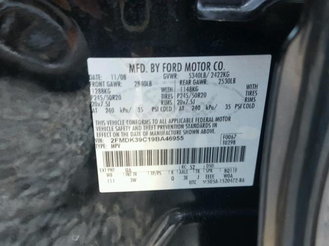 2FMDK39C19BA46955 - 2009 FORD EDGE LIMIT BLACK photo 10