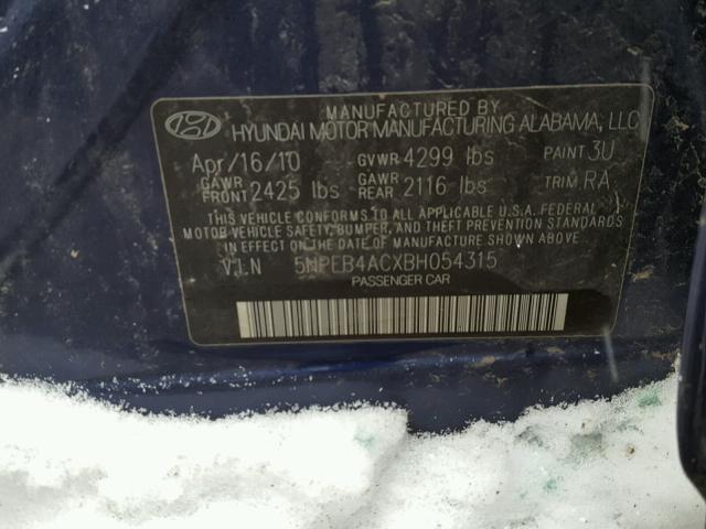 5NPEB4ACXBH054315 - 2011 HYUNDAI SONATA GLS BLUE photo 10