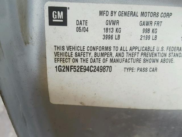 1G2NF52E94C249870 - 2004 PONTIAC GRAND AM S SILVER photo 10