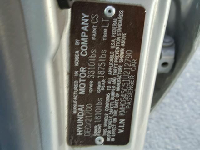 KMHCG45C51U212790 - 2001 HYUNDAI ACCENT GL GRAY photo 10