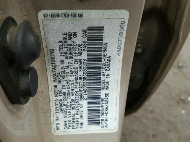 2T1AE09B9RC080203 - 1994 TOYOTA COROLLA LE 米色 照片 10