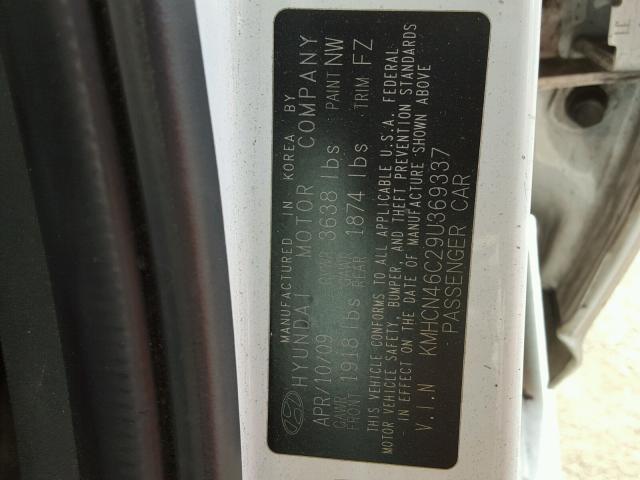 KMHCN46C29U369337 - 2009 HYUNDAI ACCENT GLS WHITE photo 10