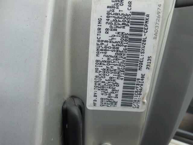 4T1BG22K6YU641085 - 2000 TOYOTA CAMRY CE SILVER photo 10