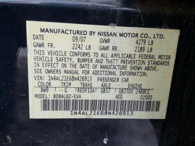 1N4AL21E68N426913 - 2008 NISSAN ALTIMA 2.5 BLUE photo 10