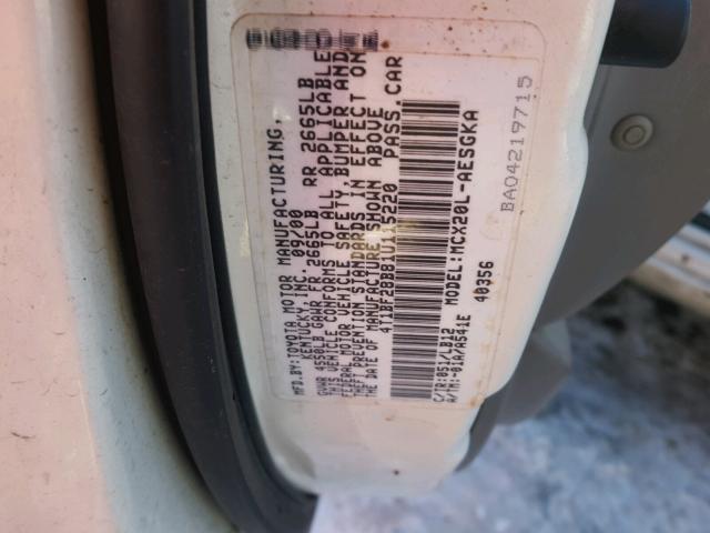 4T1BF28B81U115220 - 2001 TOYOTA AVALON XL WHITE photo 10