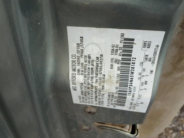 1FAFP34N65W281812 - 2005 FORD FOCUS ZX4 GREEN photo 10