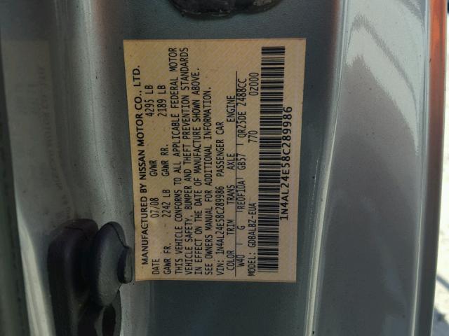 1N4AL24E58C289986 - 2008 NISSAN ALTIMA 2.5 CHARCOAL photo 10