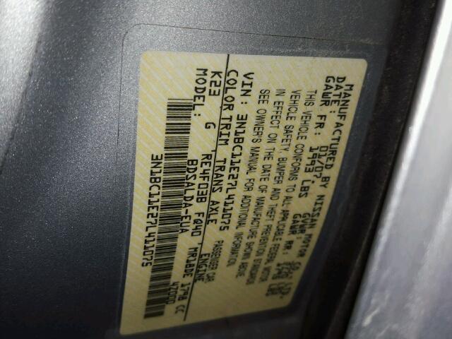 3N1BC11E27L411075 - 2007 NISSAN VERSA S SILVER photo 10