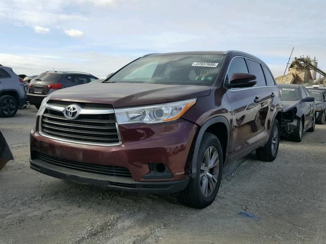 5TDKKRFH1ES037745 - 2014 TOYOTA HIGHLANDER BURGUNDY photo 2