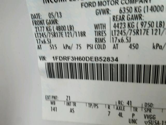 1FDRF3H60DEB52834 - 2013 FORD F350 SUPER WHITE photo 10