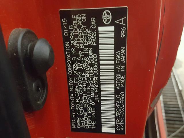 JTKJF5C79FJ006500 - 2015 TOYOTA SCION TC 红色 照片 10